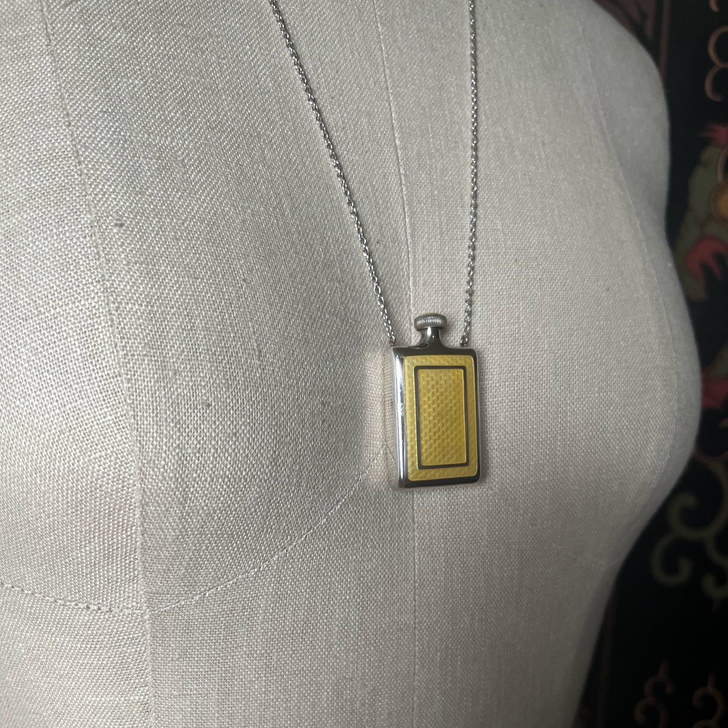 Art Deco Silver Guilloche Enamel Bottle Necklace