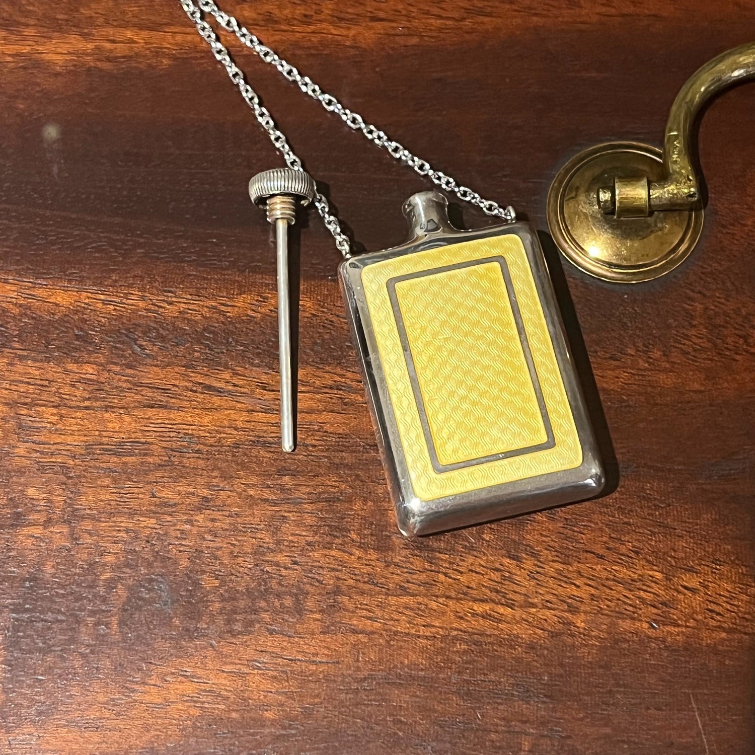 Art Deco Silver Guilloche Enamel Bottle Necklace
