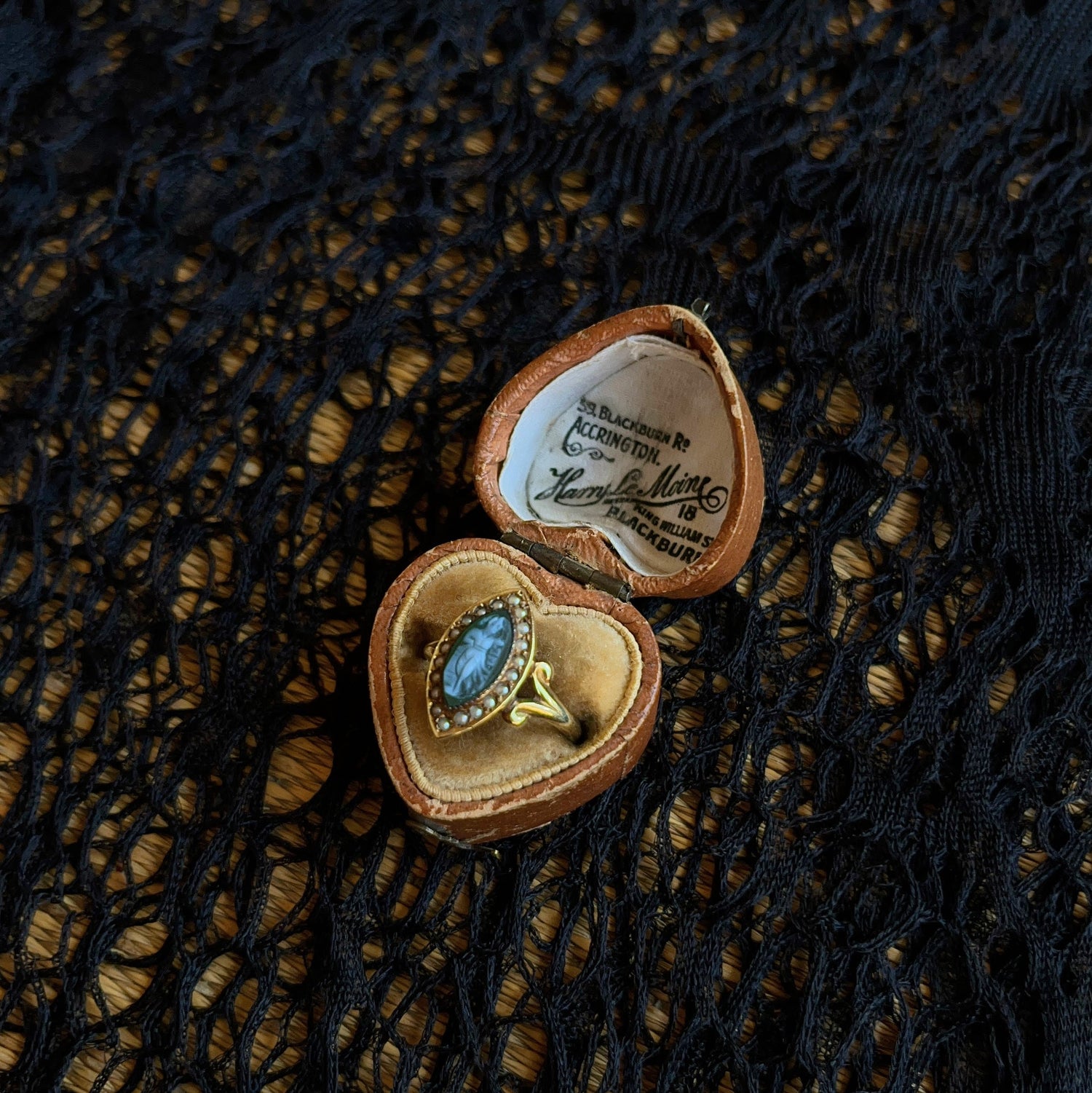 c. 1910s-1920s 14k Gold Green Agate Cameo Ring