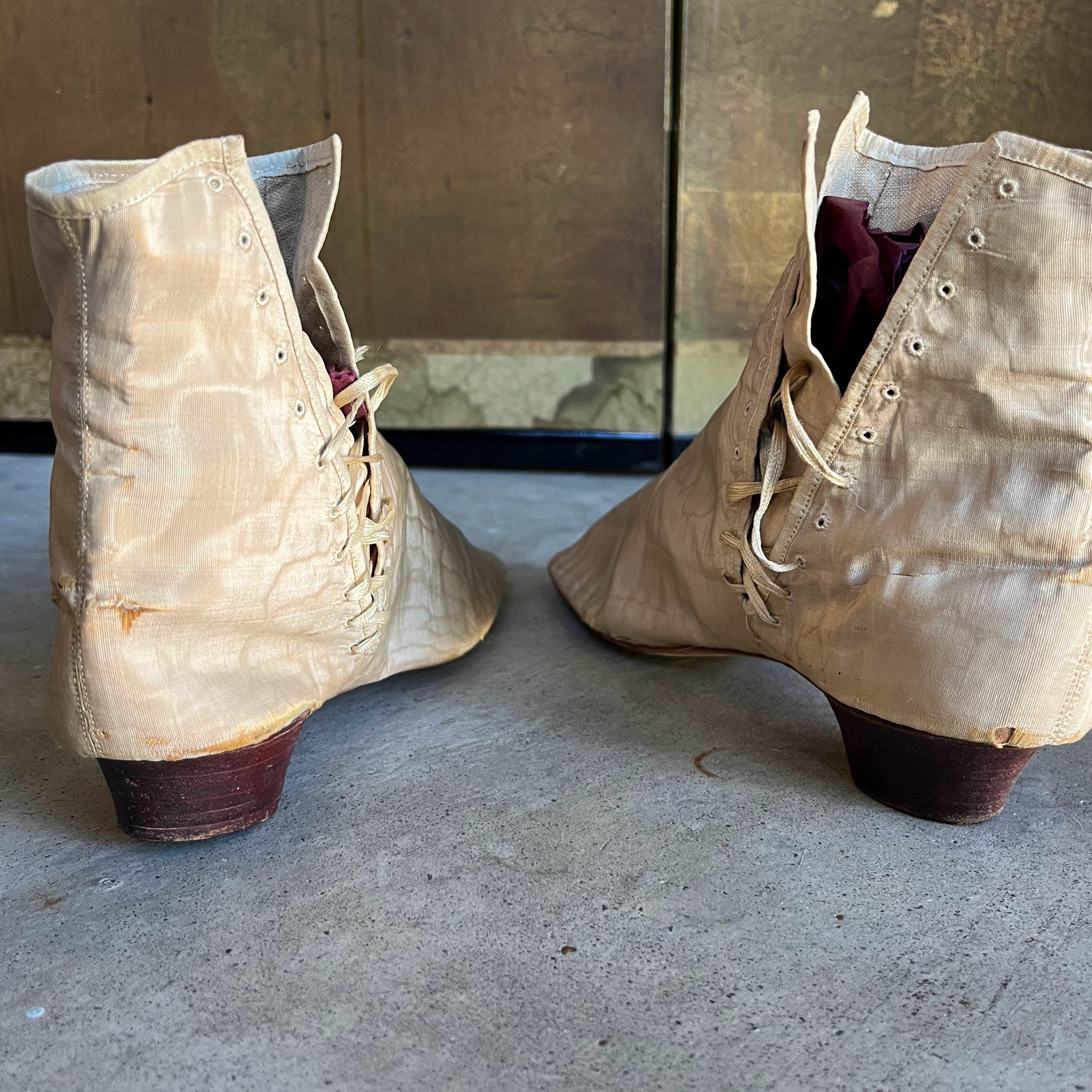 c. 1840s-1860s Moire Silk Side Lacing Boots