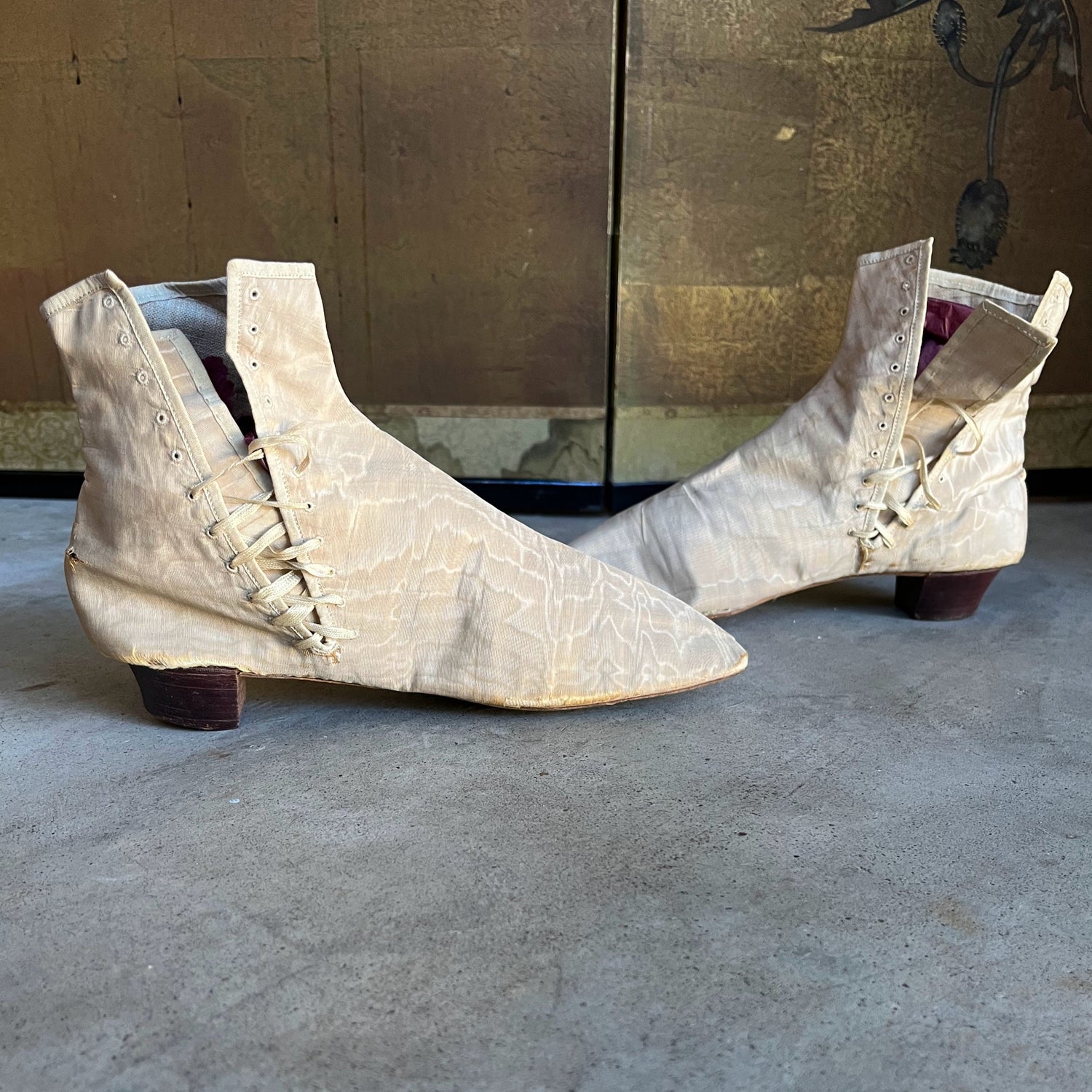 c. 1840s-1860s Moire Silk Side Lacing Boots