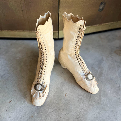 c. 1870 White Fabric Boots