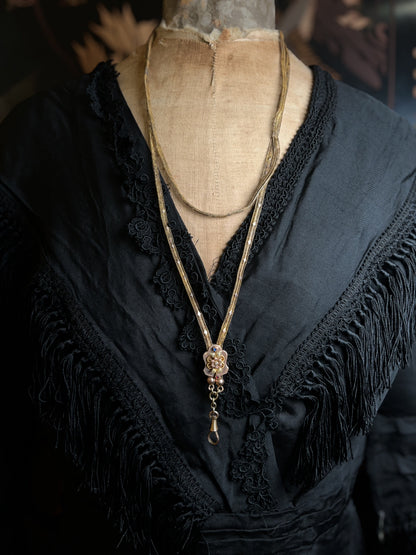 c. 1870s-1880s 14k Gold Unusual Long Guard Chain Necklace