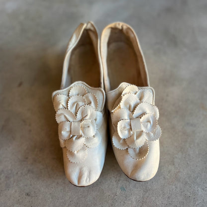 c. 1870s White Leather Slippers