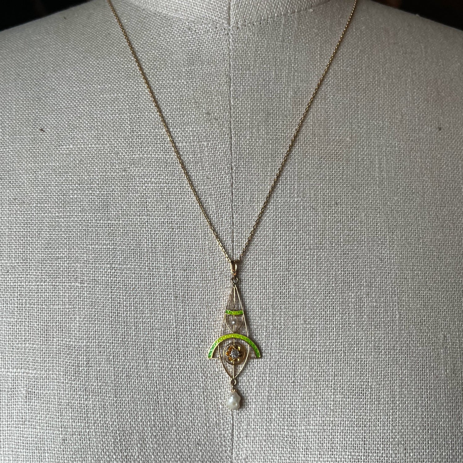 c. 1900s-1910s Plique a Jour Lavaliere Necklace
