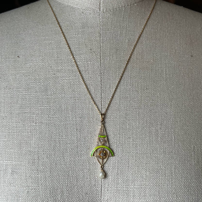 c. 1900s-1910s Plique a Jour Lavaliere Necklace