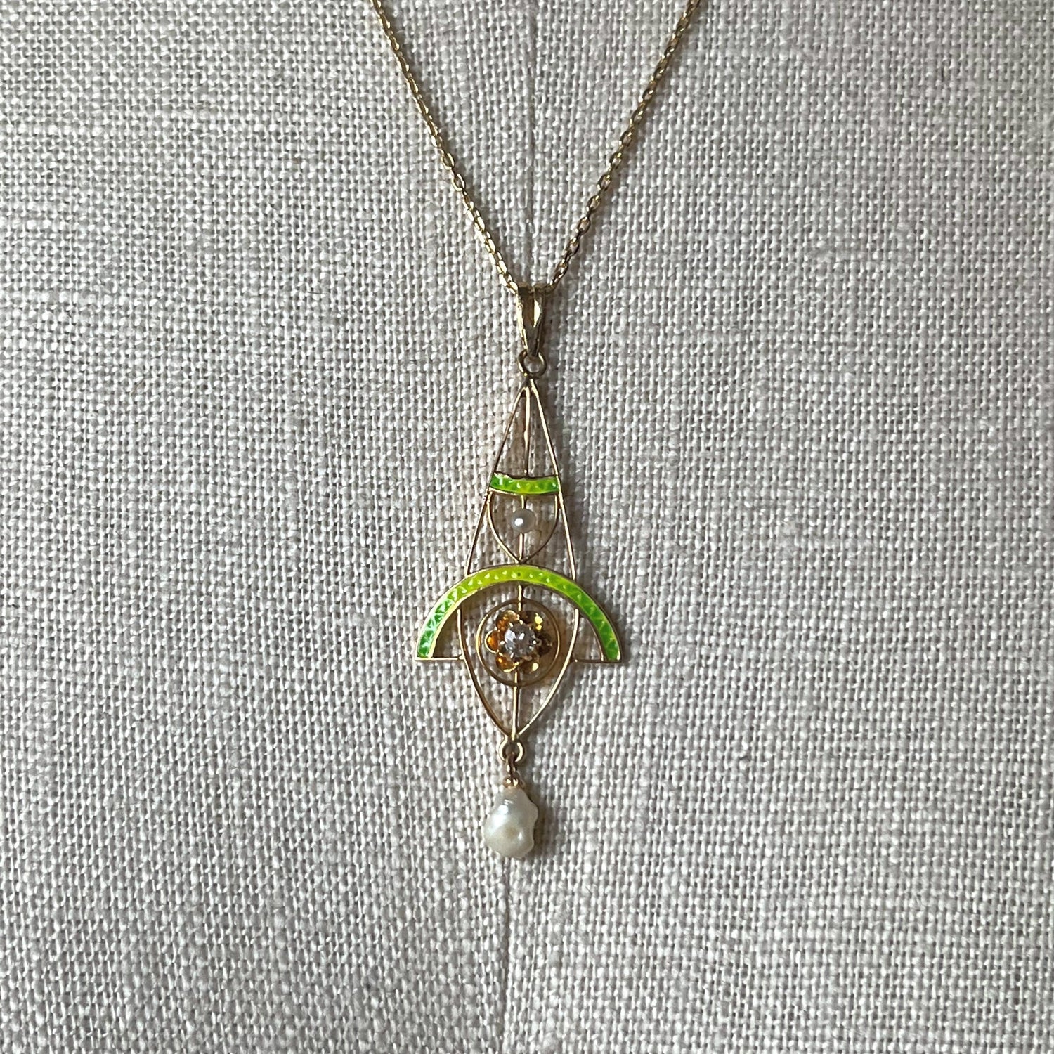 c. 1900s-1910s Plique a Jour Lavaliere Necklace