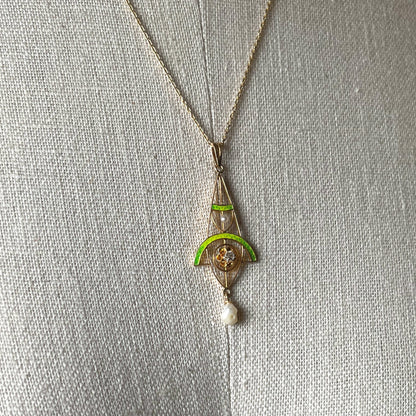 c. 1900s-1910s Plique a Jour Lavaliere Necklace