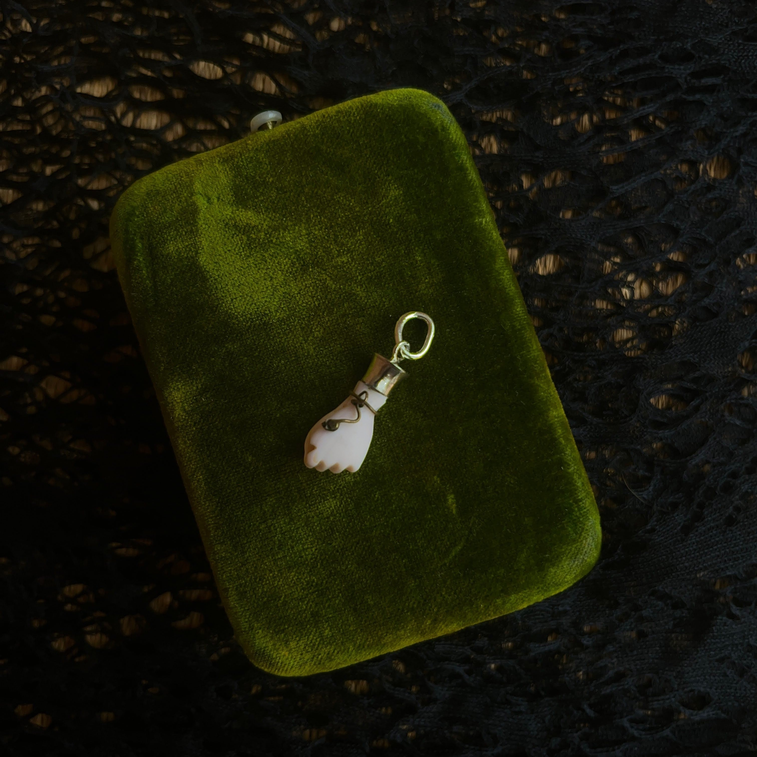 19th c. Angel Skin Coral Carved Fist w/ Snake Bracelet