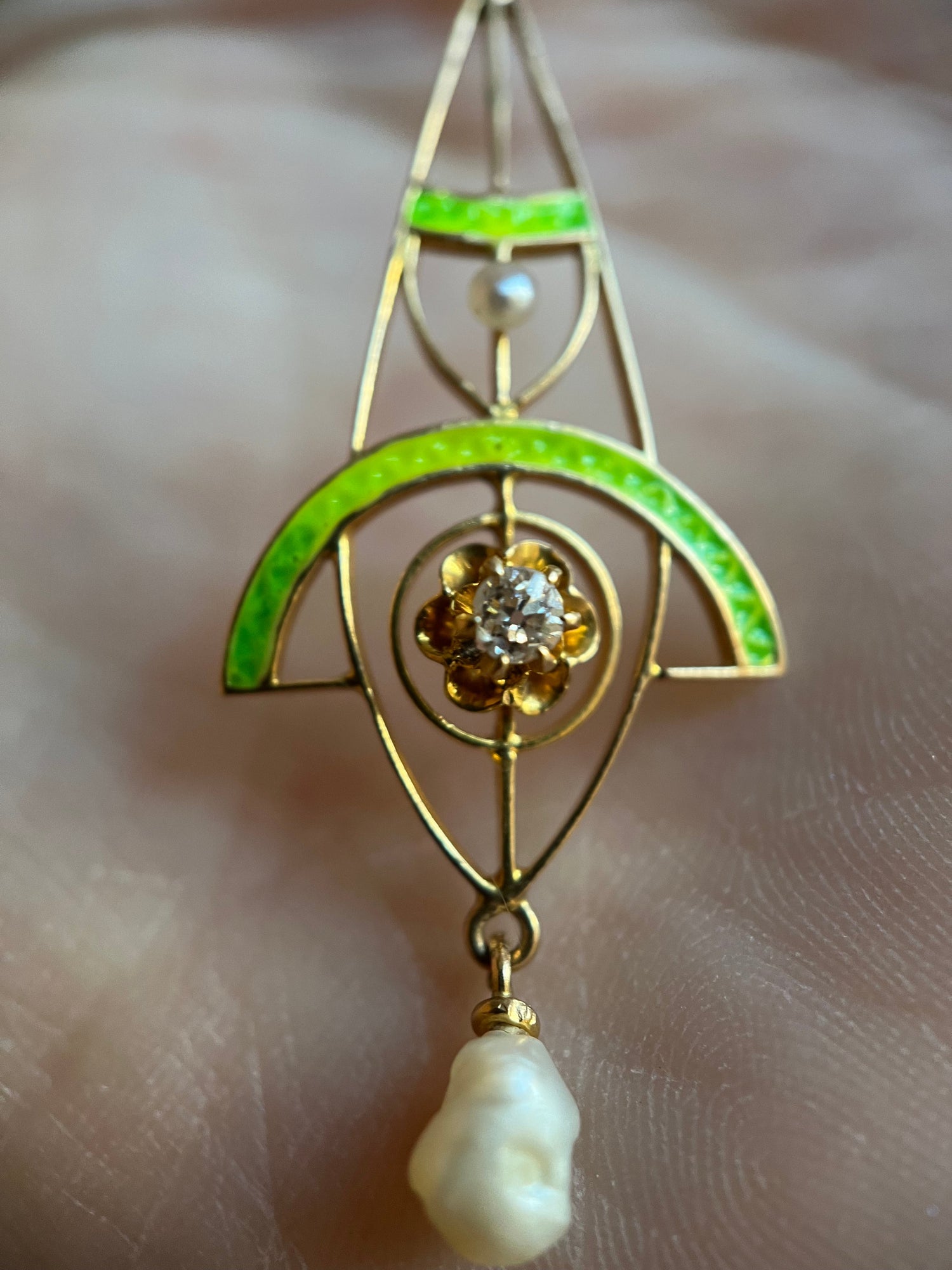 c. 1900s-1910s Plique a Jour Lavaliere Necklace