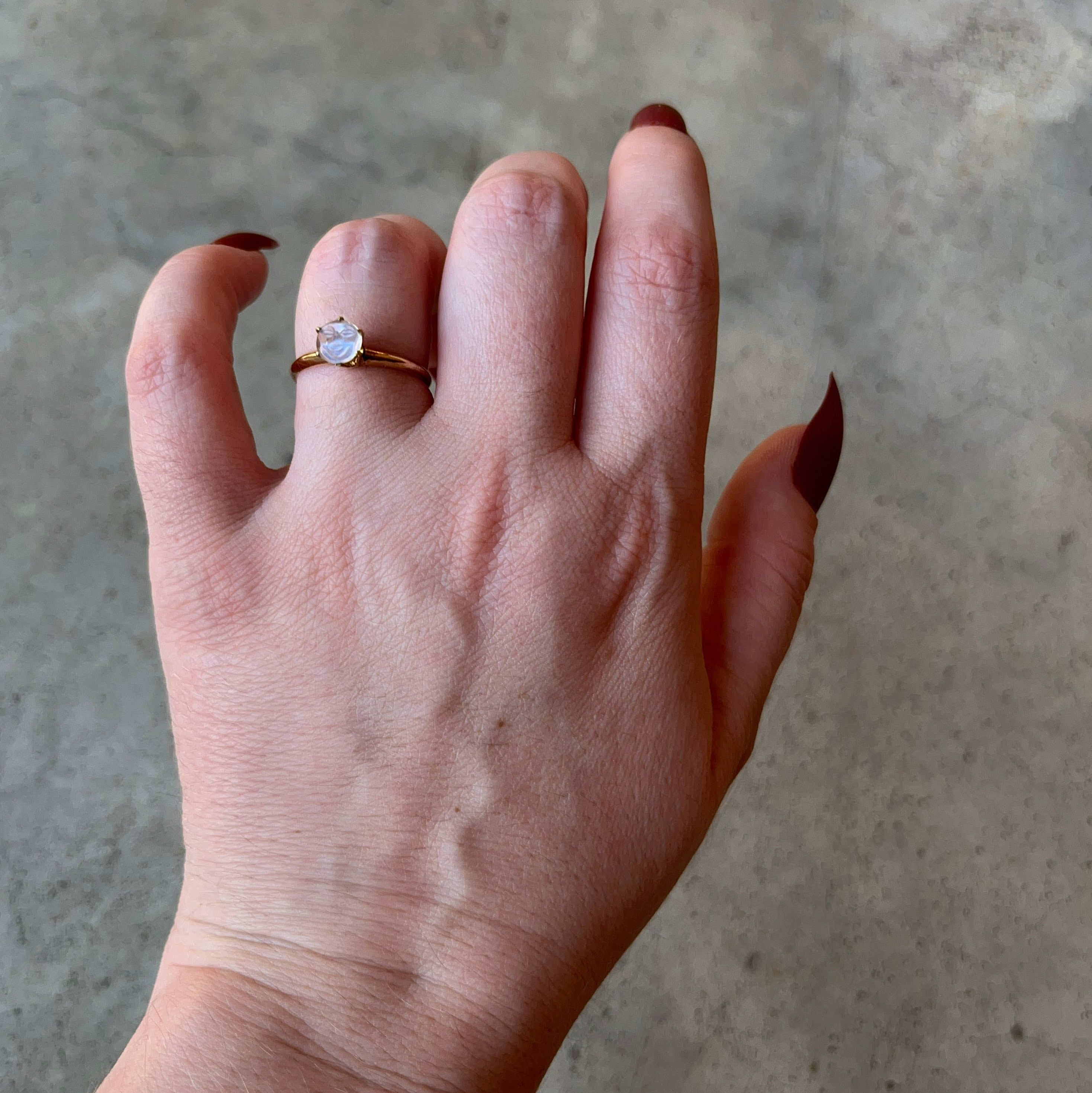 c. 1910s-1920s 9k Gold Moonstone Moon Face Ring