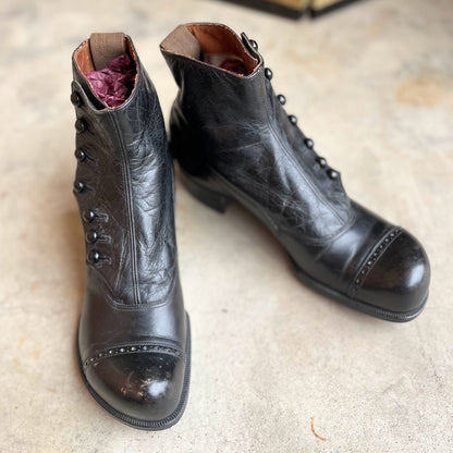 c. 1910s Side Button Boots | Approx Sz 7.5-8