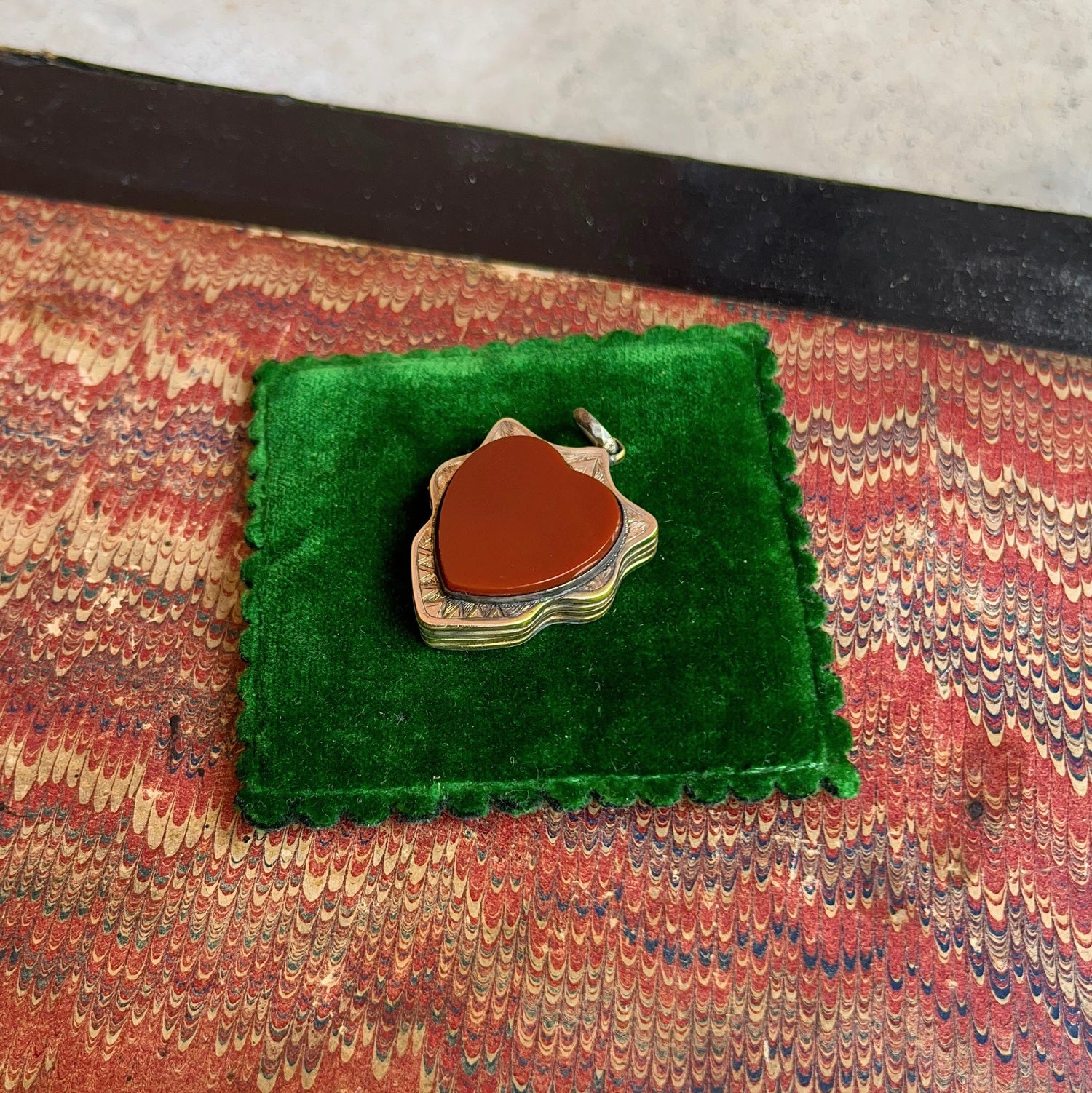 Mid-Late 19th c. Gilt Silver Carnelian Heart Locket