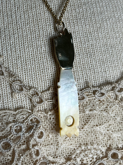 c. 1890s-1900s 14k Gold Mother of Pearl Hand Pendant
