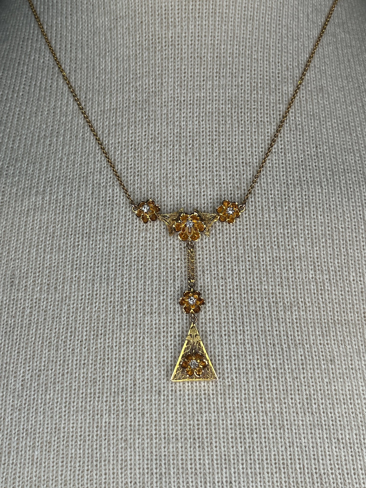 c. 1910s 10k Gold Diamond Lavalier Necklace