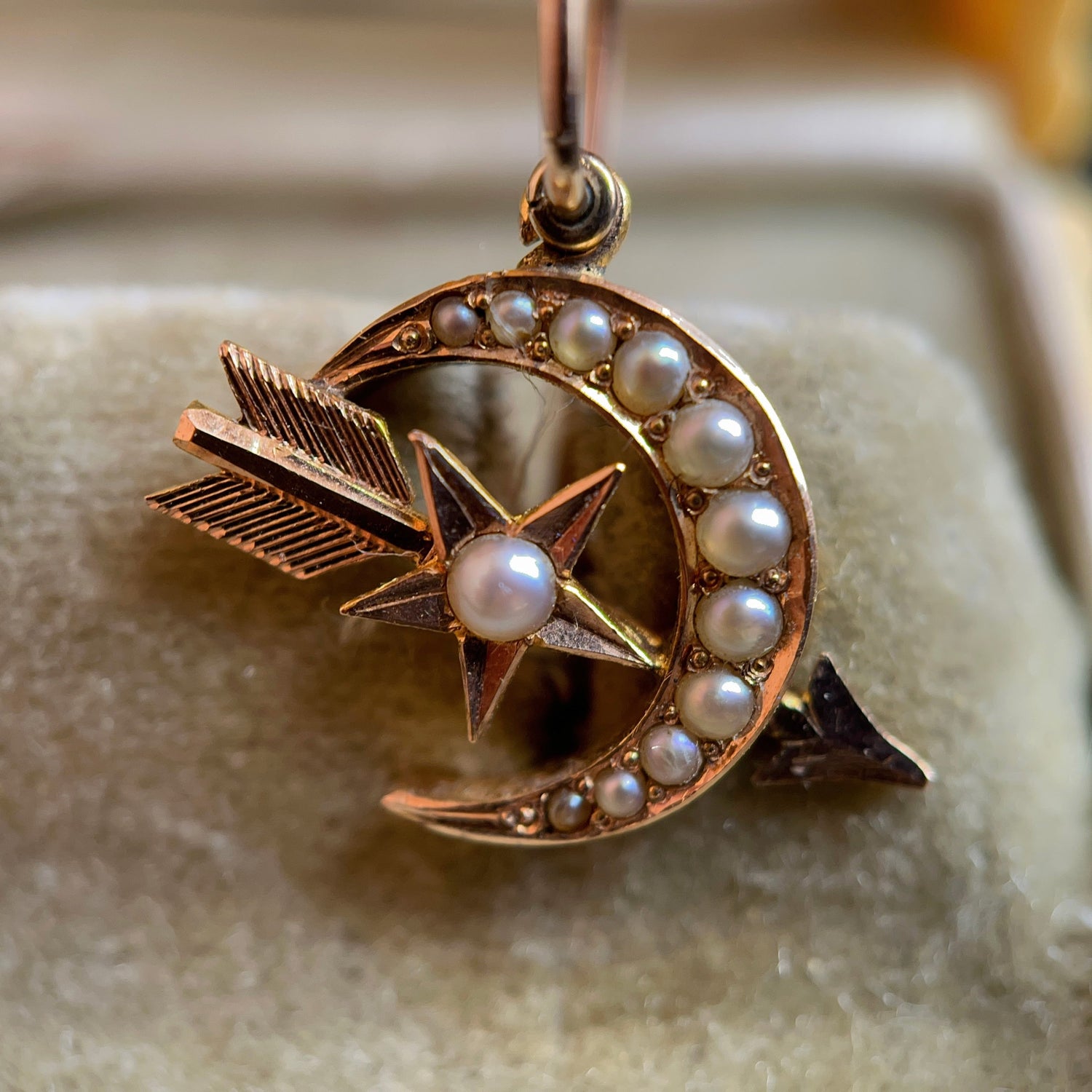 c. 1890s Gold Celestial Moon + Star Earrings