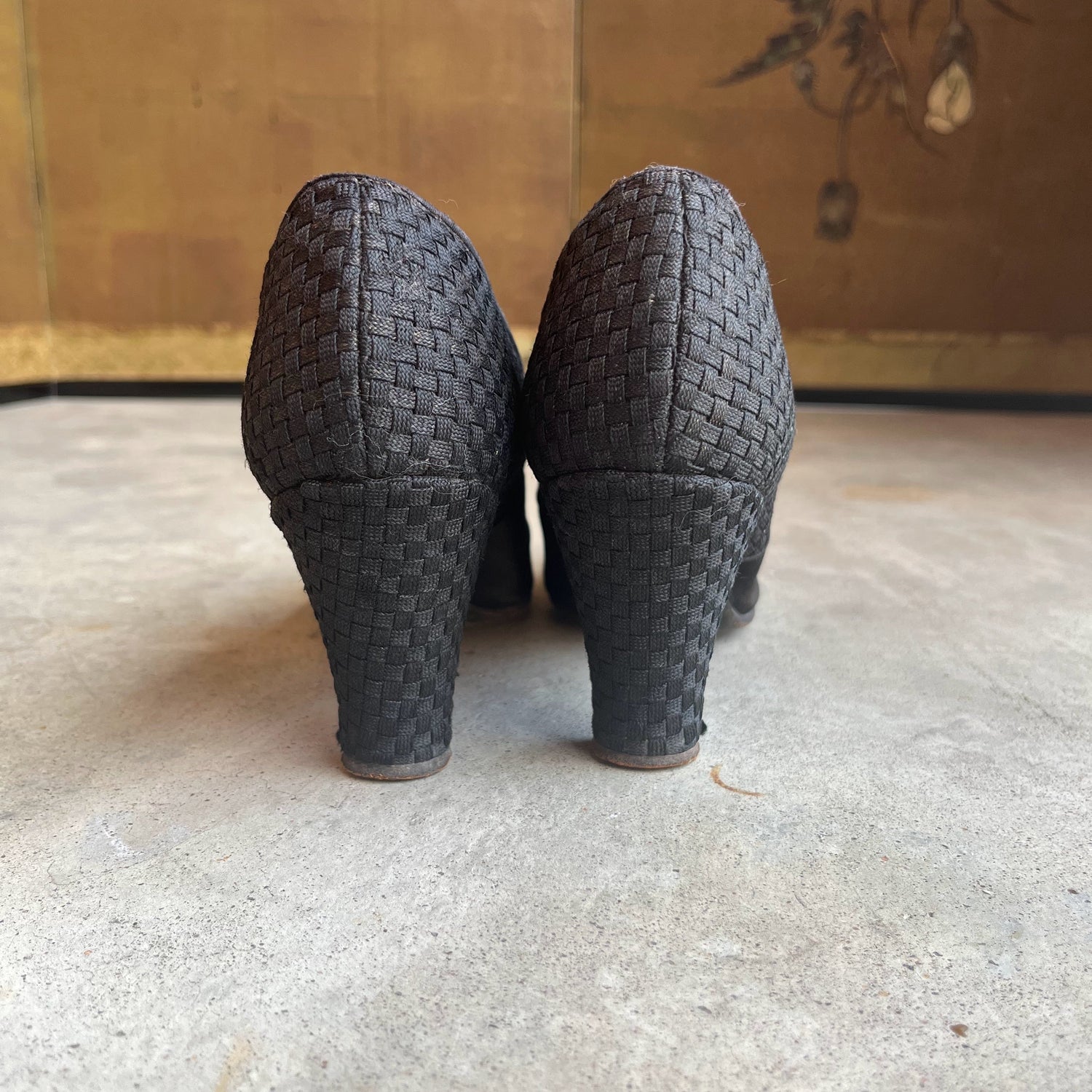 c. 1920s-1930s Black Silk Beaded Pumps | Approx Sz. 5