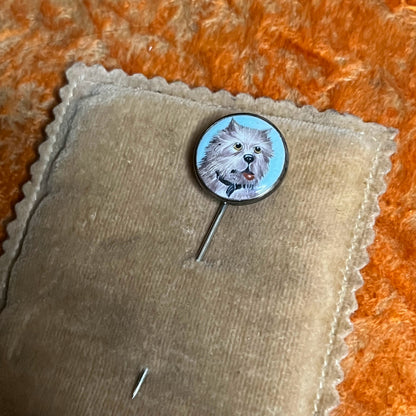 Victorian Hand Painted Enamel Dog Stick Pin