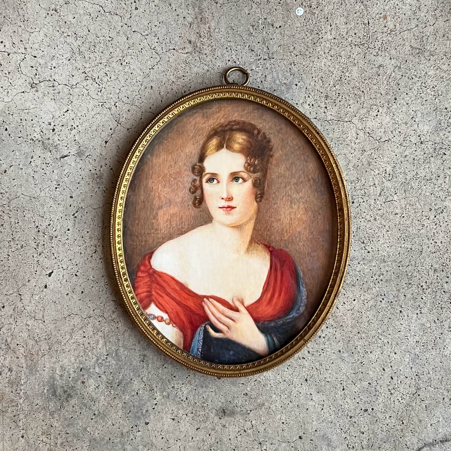 c. 19th Century Portrait Miniature | Lady in Red | Signed