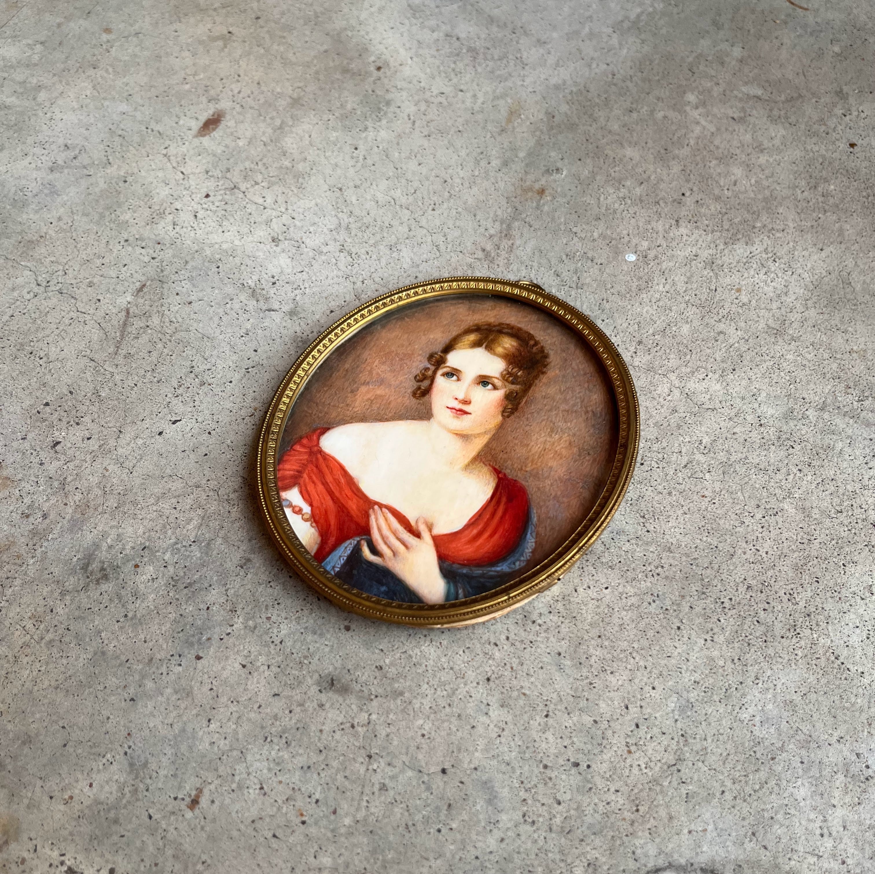 c. 19th Century Portrait Miniature | Lady in Red | Signed
