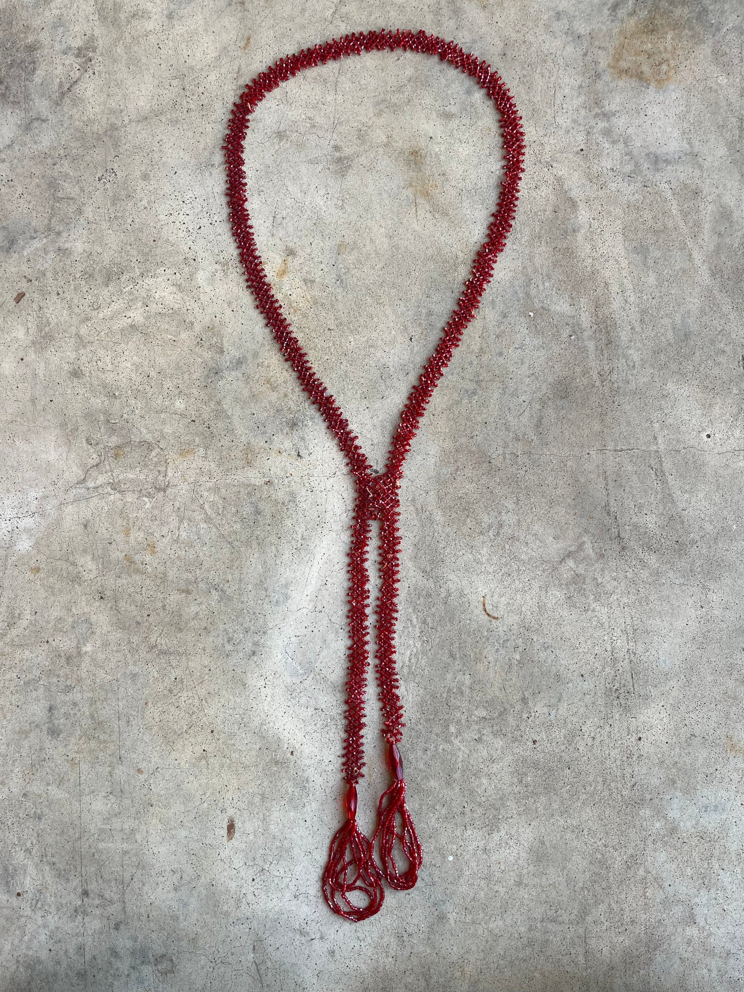 c. 1920s Red Beaded Tassel Necklace