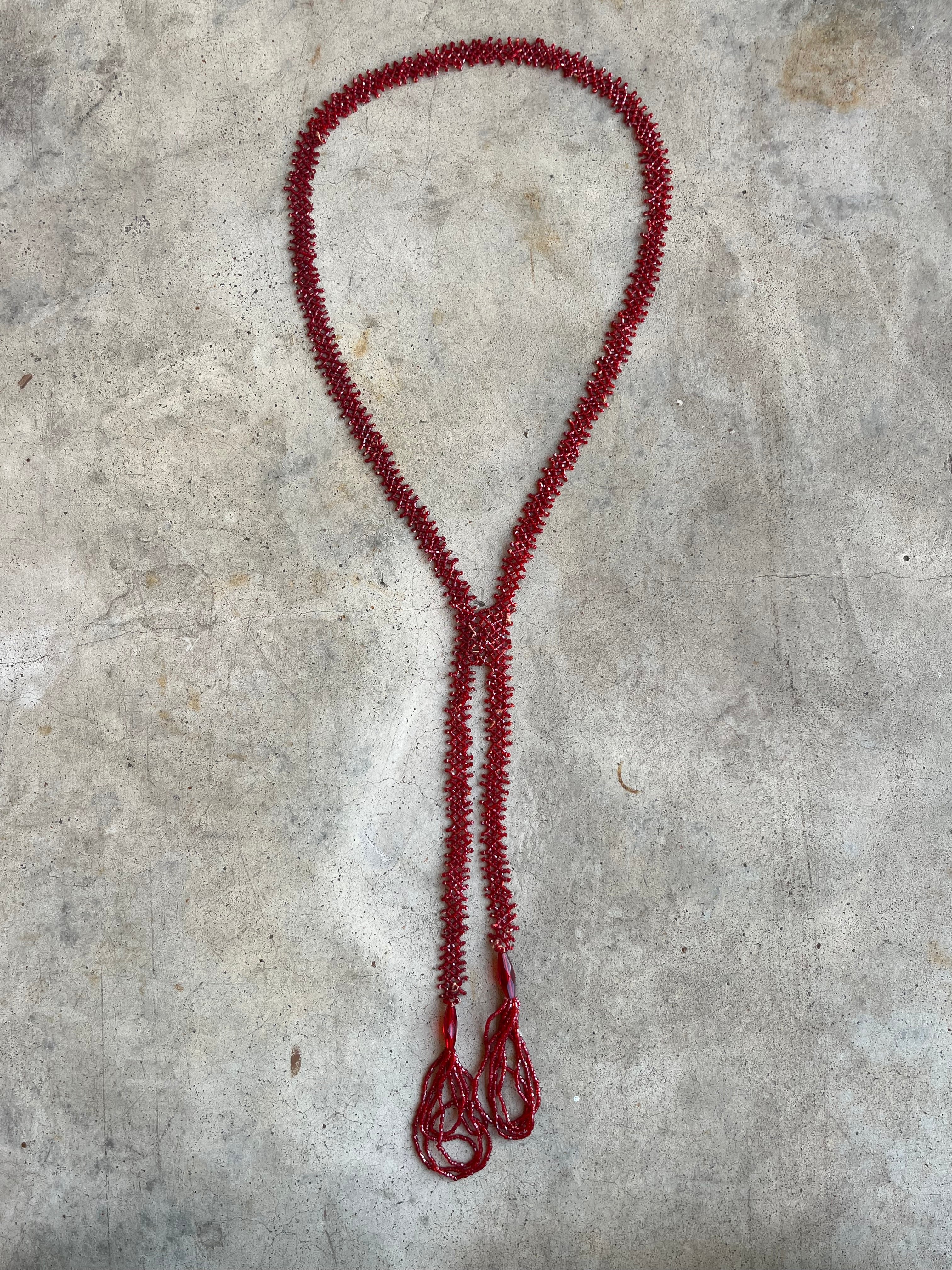 c. 1920s Red Beaded Tassel Necklace