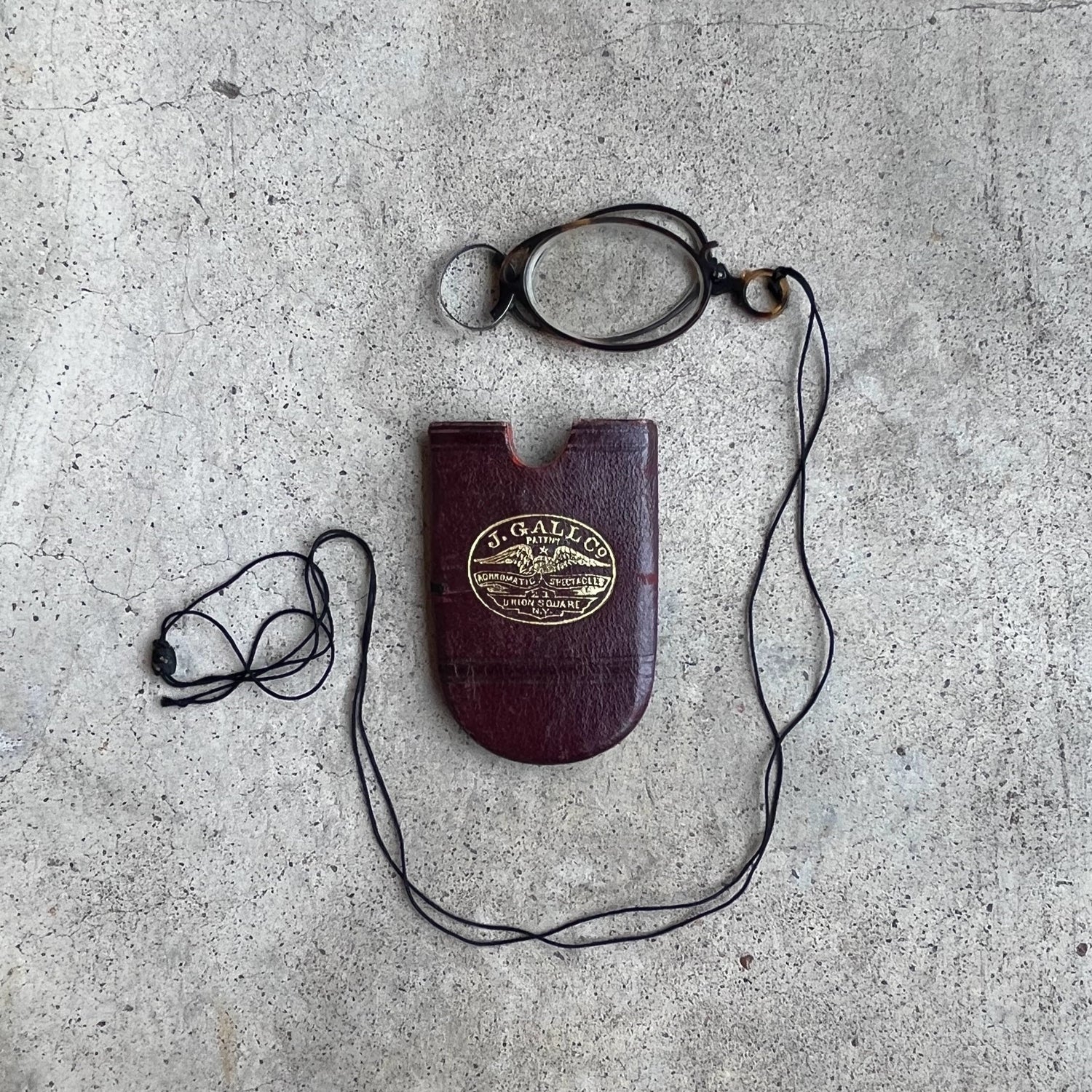 c. 1880s-1890s Tortoise Shell Pince Nez with Cord + Case