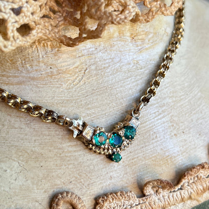 19th c. Gold Emerald Necklace | 15"