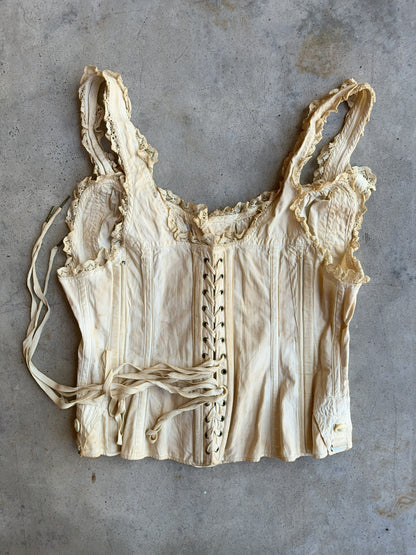 c. 1890s-1900s "Double V Waist" Front Button Corset