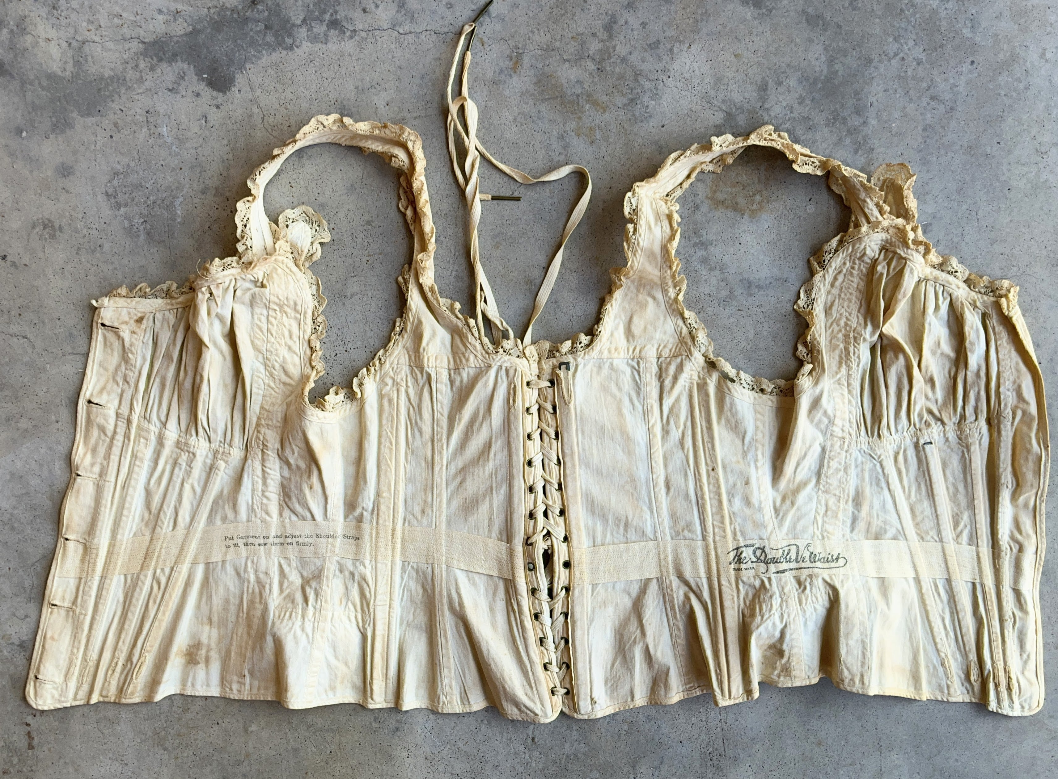 c. 1890s-1900s "Double V Waist" Front Button Corset