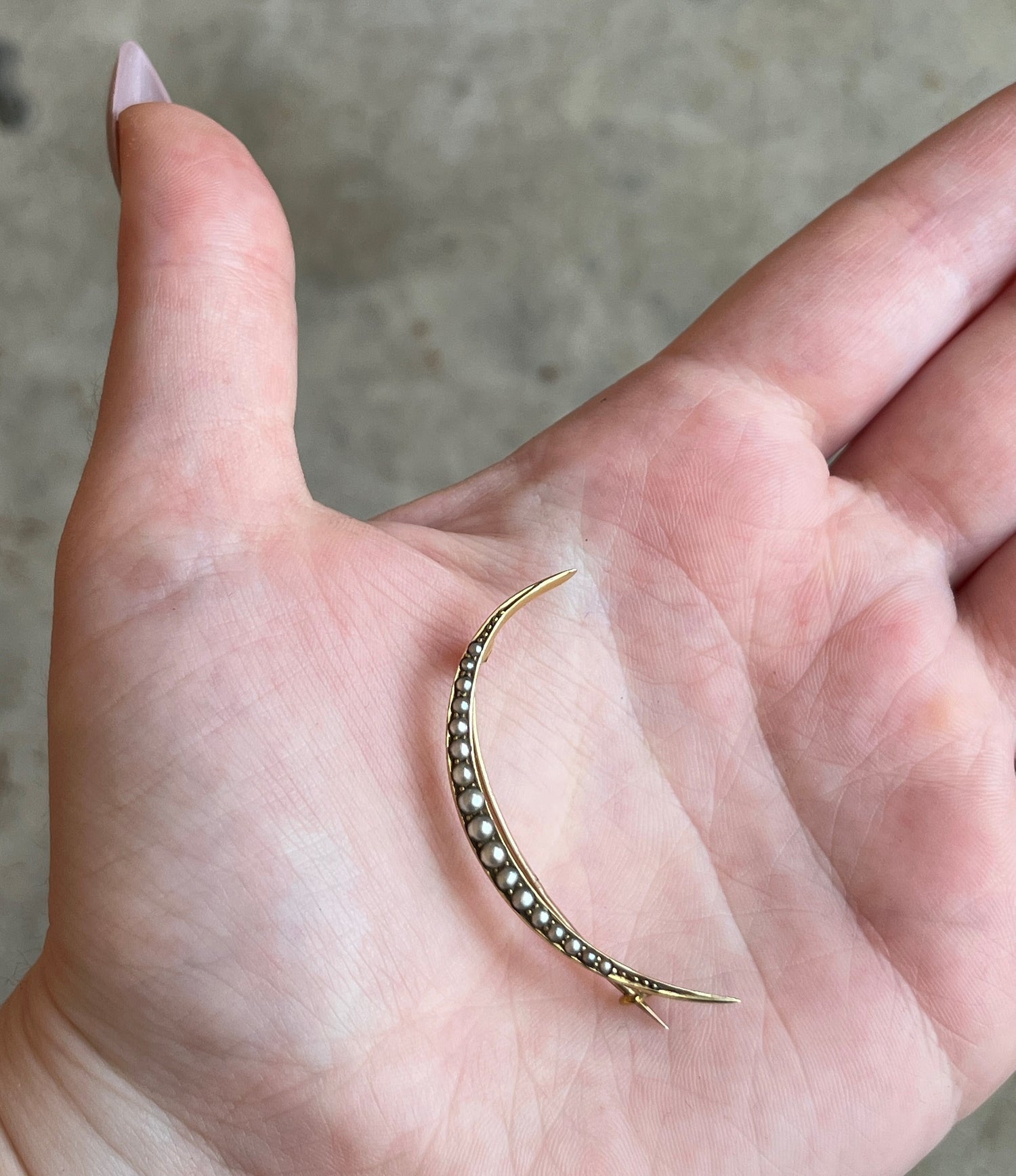 c. 1900s 15k Gold Crescent Moon Brooch in Box