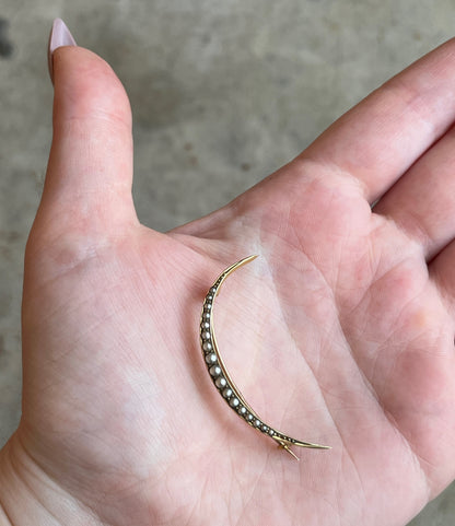 c. 1900s 15k Gold Crescent Moon Brooch in Box