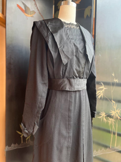 c. 1910s Black Wool Gabardine Dress | Study + Display + Repair