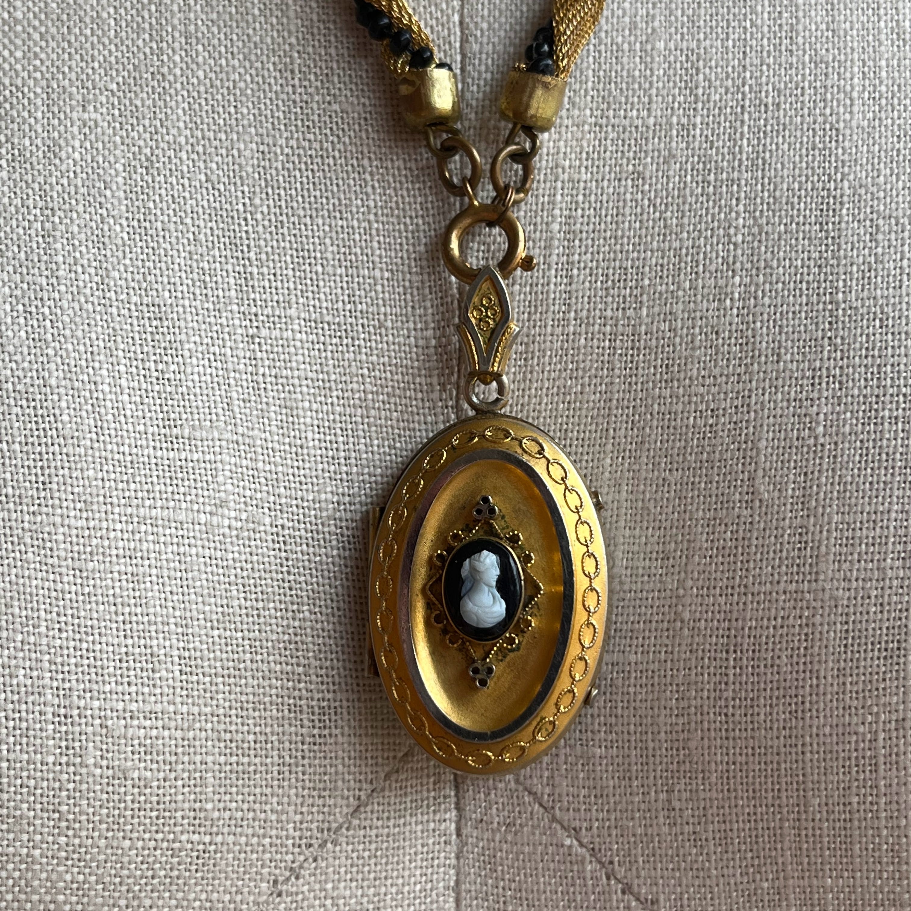 c. 1880s Hardstone Cameo Locket w/ Photo + Hair