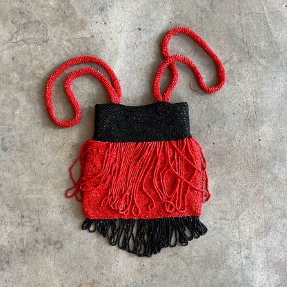 c. 1920s-1930s Black + Orange Beaded Purse