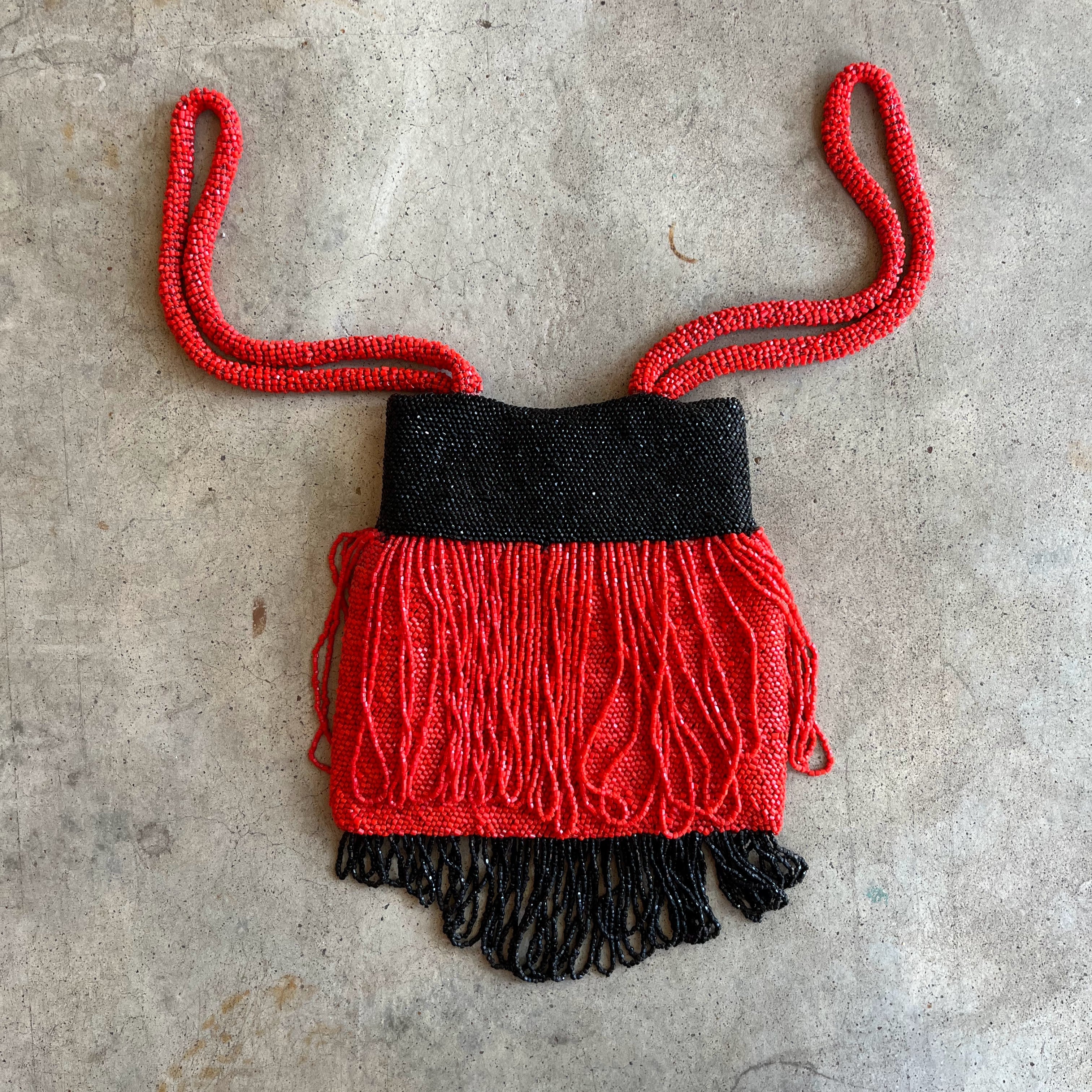 c. 1920s-1930s Black + Orange Beaded Purse