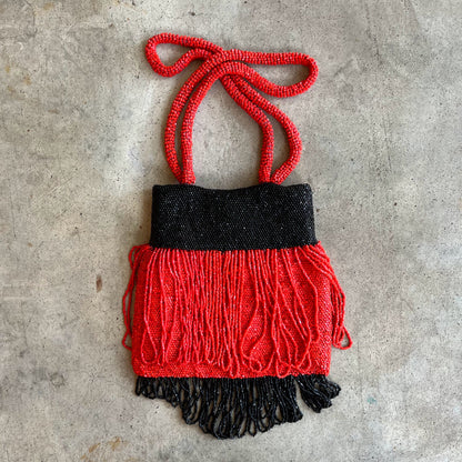 c. 1920s-1930s Black + Orange Beaded Purse