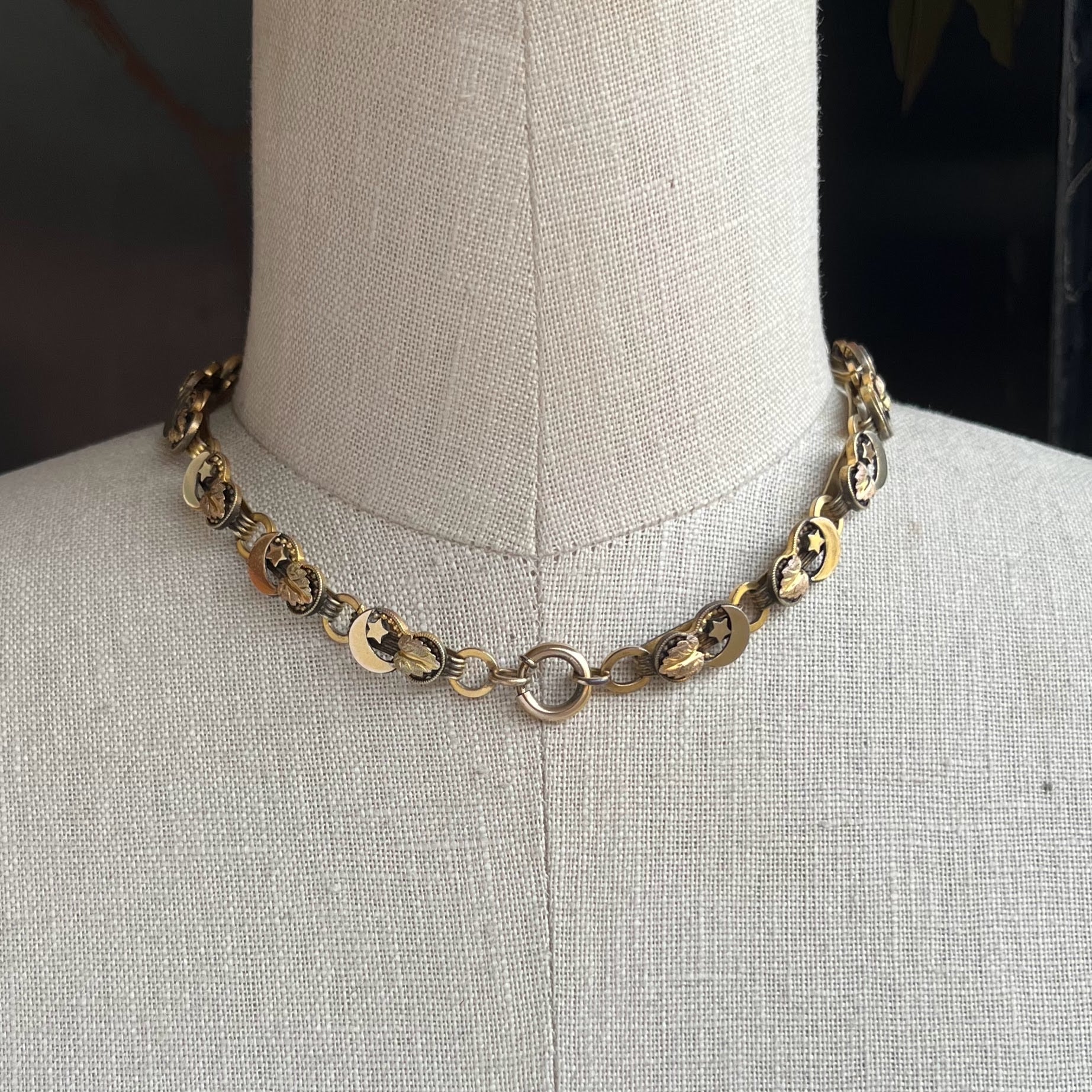 c. 1880s Crescent Moon + Star Book Chain