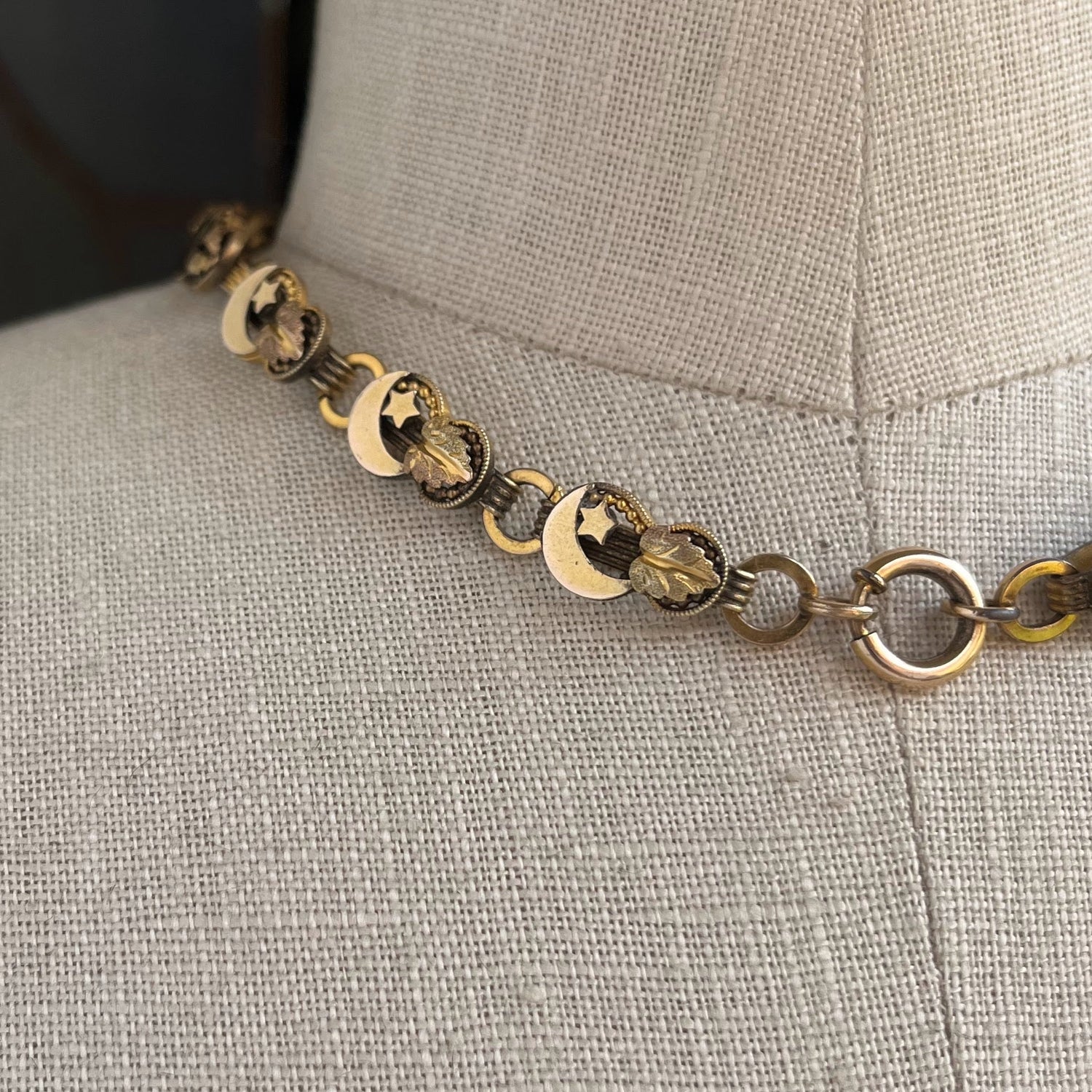 c. 1880s Crescent Moon + Star Book Chain