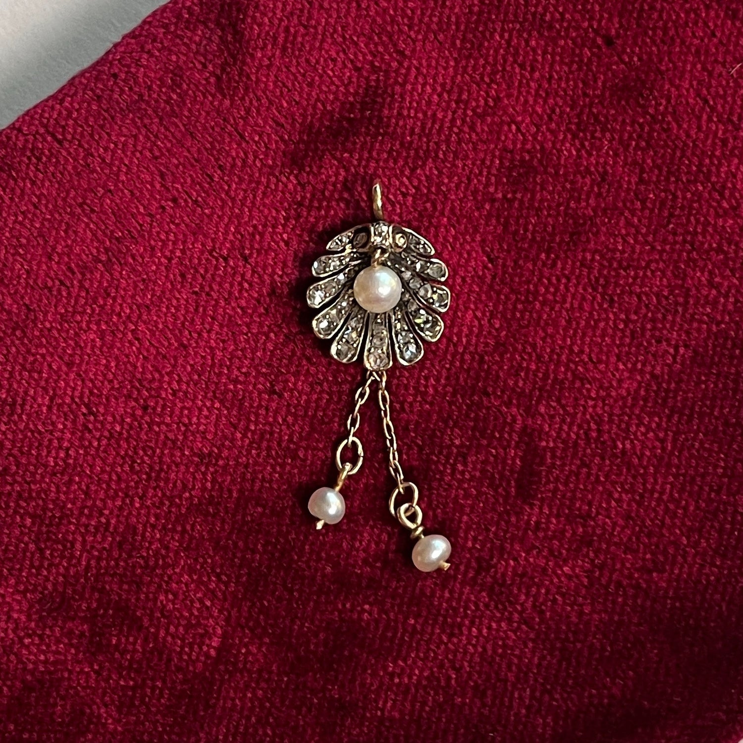 c. 1890s-1900s 18k Gold + Diamond Shell Pendant