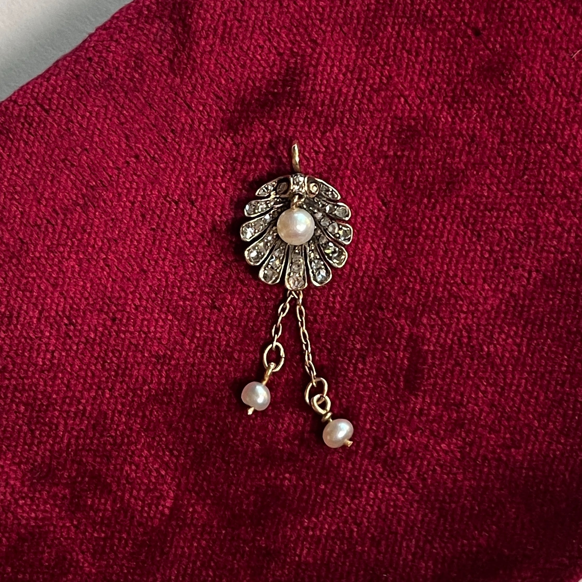 c. 1890s-1900s 18k Gold + Diamond Shell Pendant