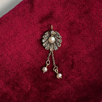 c. 1890s-1900s 18k Gold + Diamond Shell Pendant
