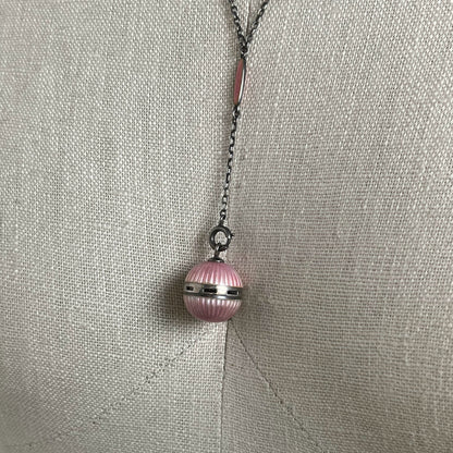 c. 1910s Pink Guilloche Enamel Vinaigrette Necklace