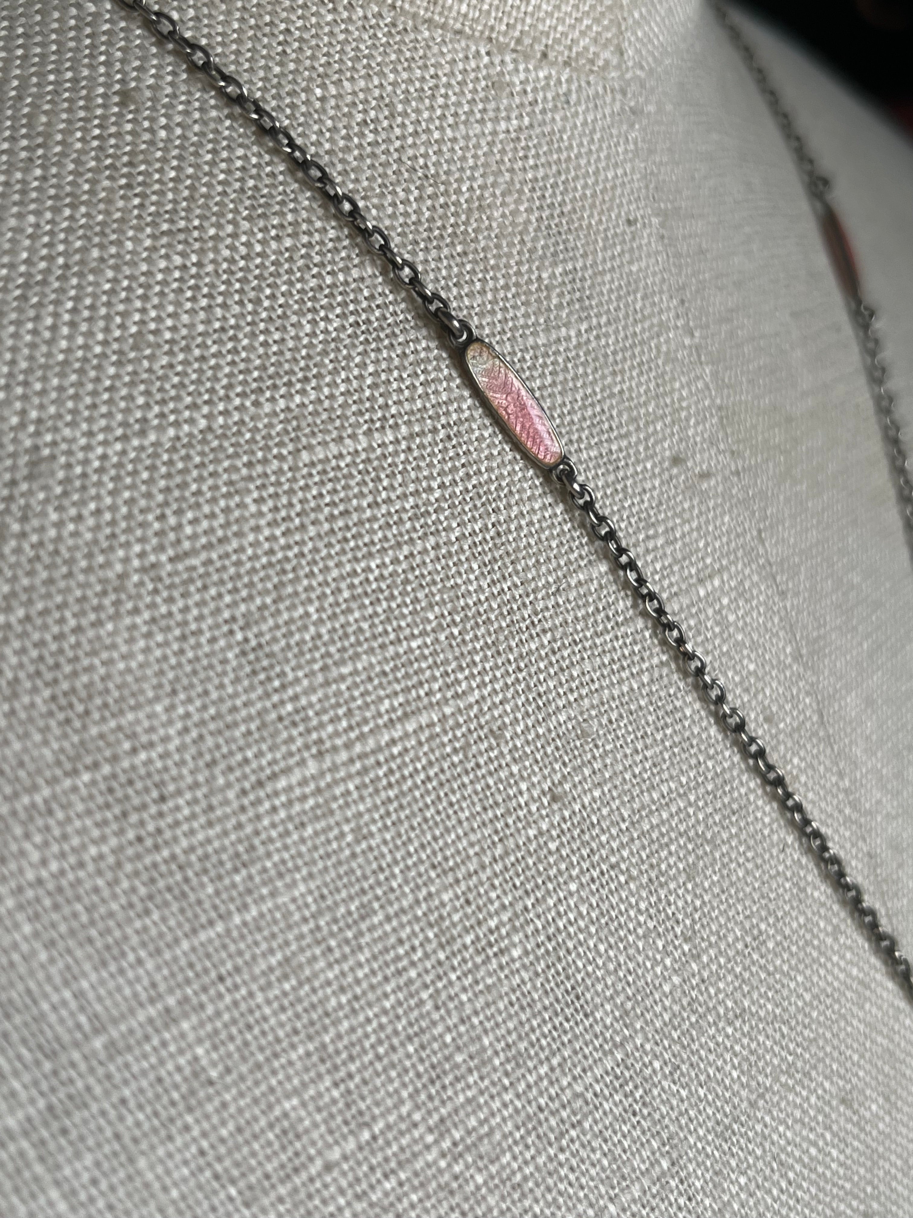 c. 1910s Pink Guilloche Enamel Vinaigrette Necklace