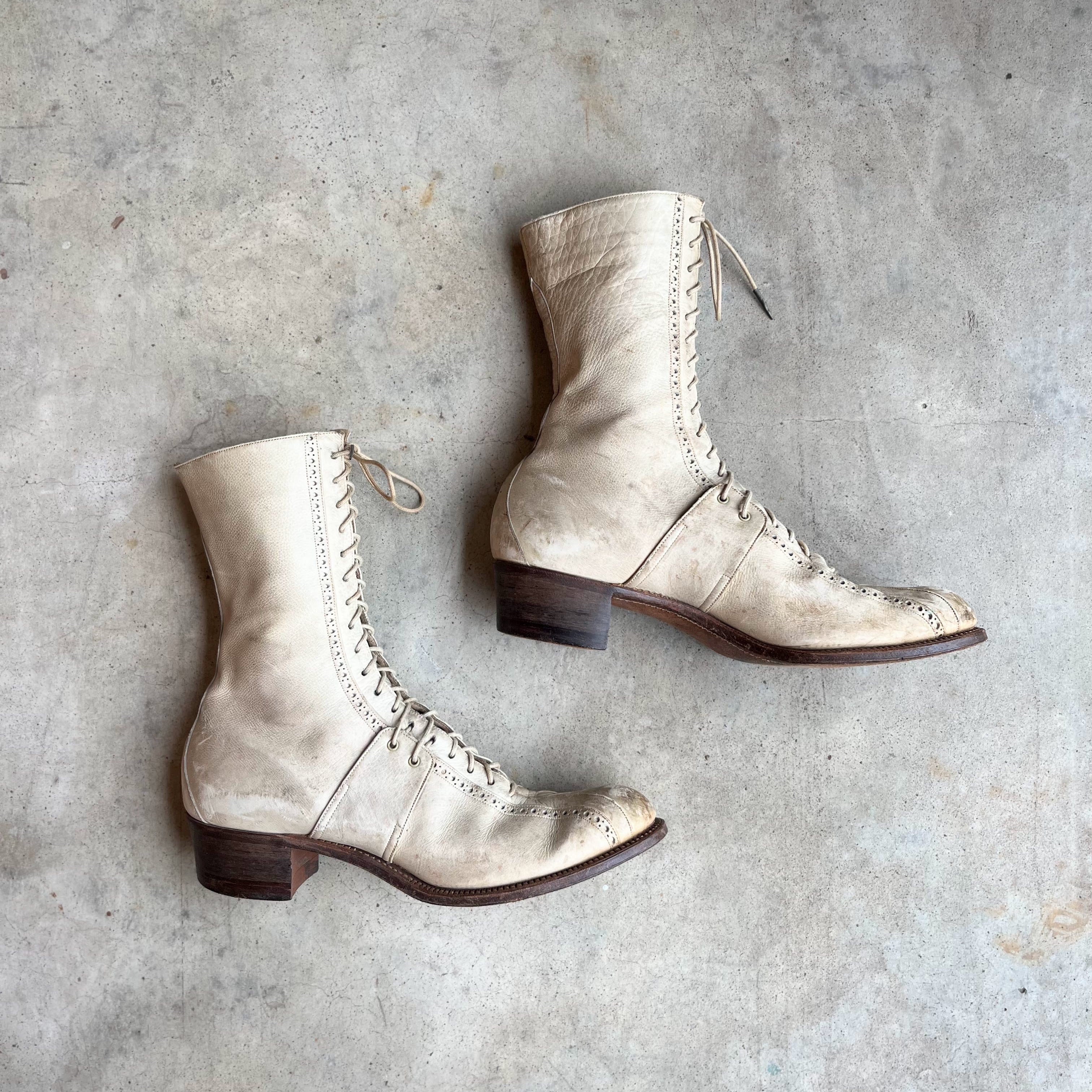 c. 1910s Cream Lace Up Boots | Approx Sz 6