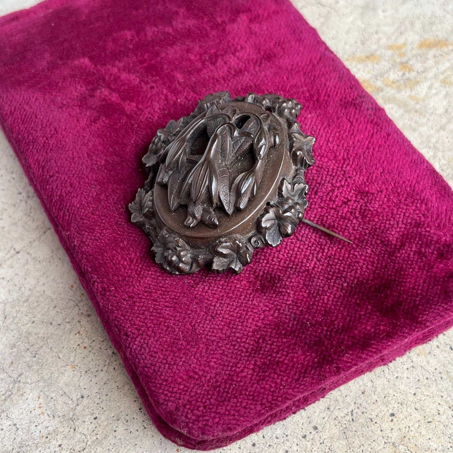 Mid 19th c. Gutta Percha Fuchsia Flower Brooch