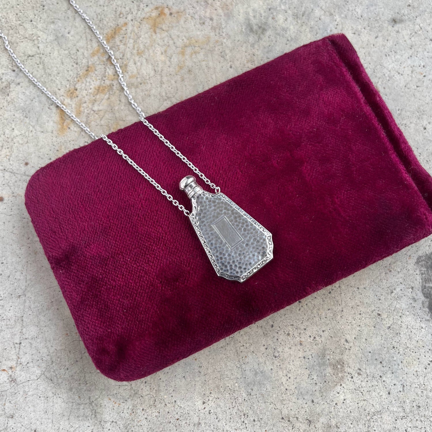 Art Deco Sterling Silver Perfume Bottle Necklace | 18" Chain