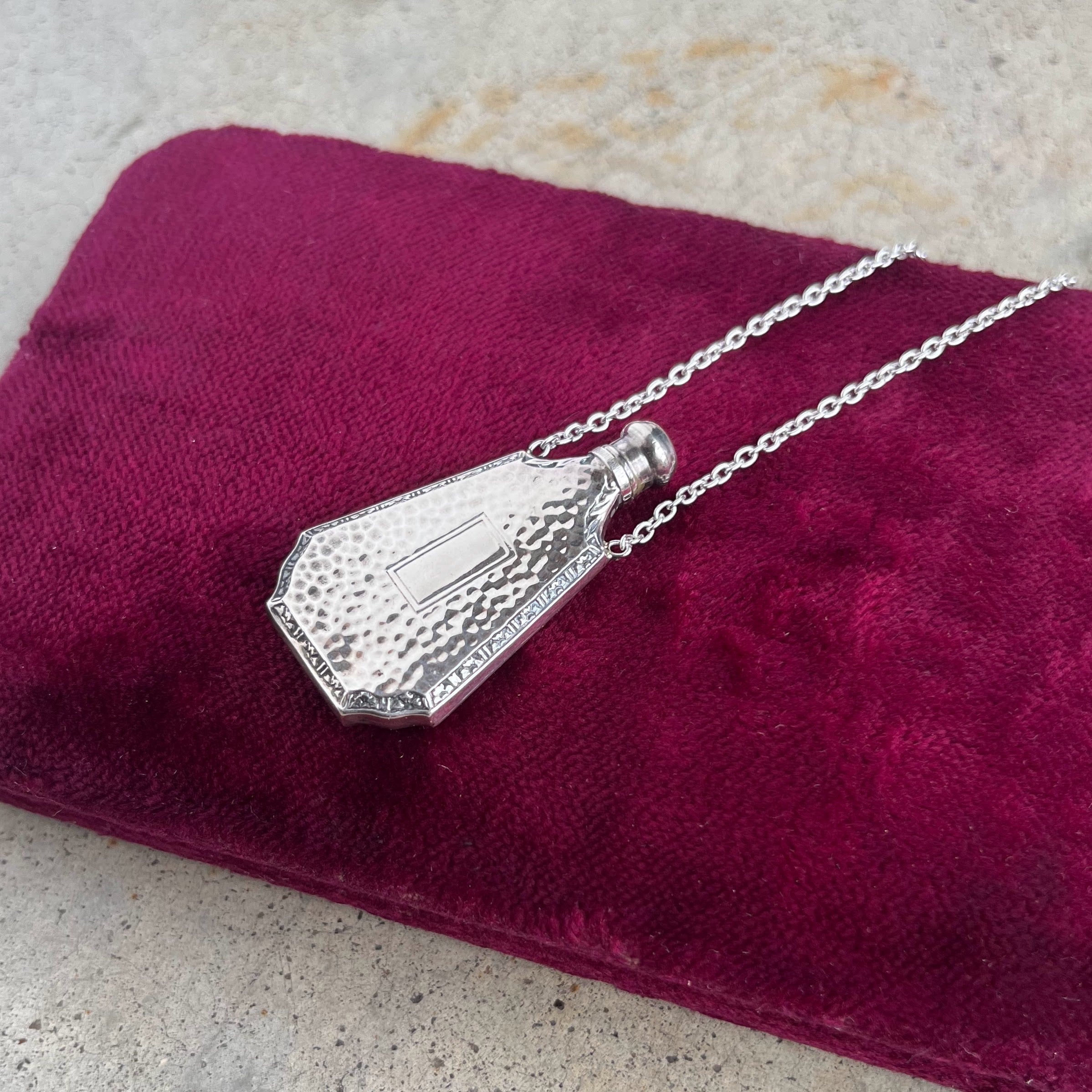 Art Deco Sterling Silver Perfume Bottle Necklace | 18" Chain