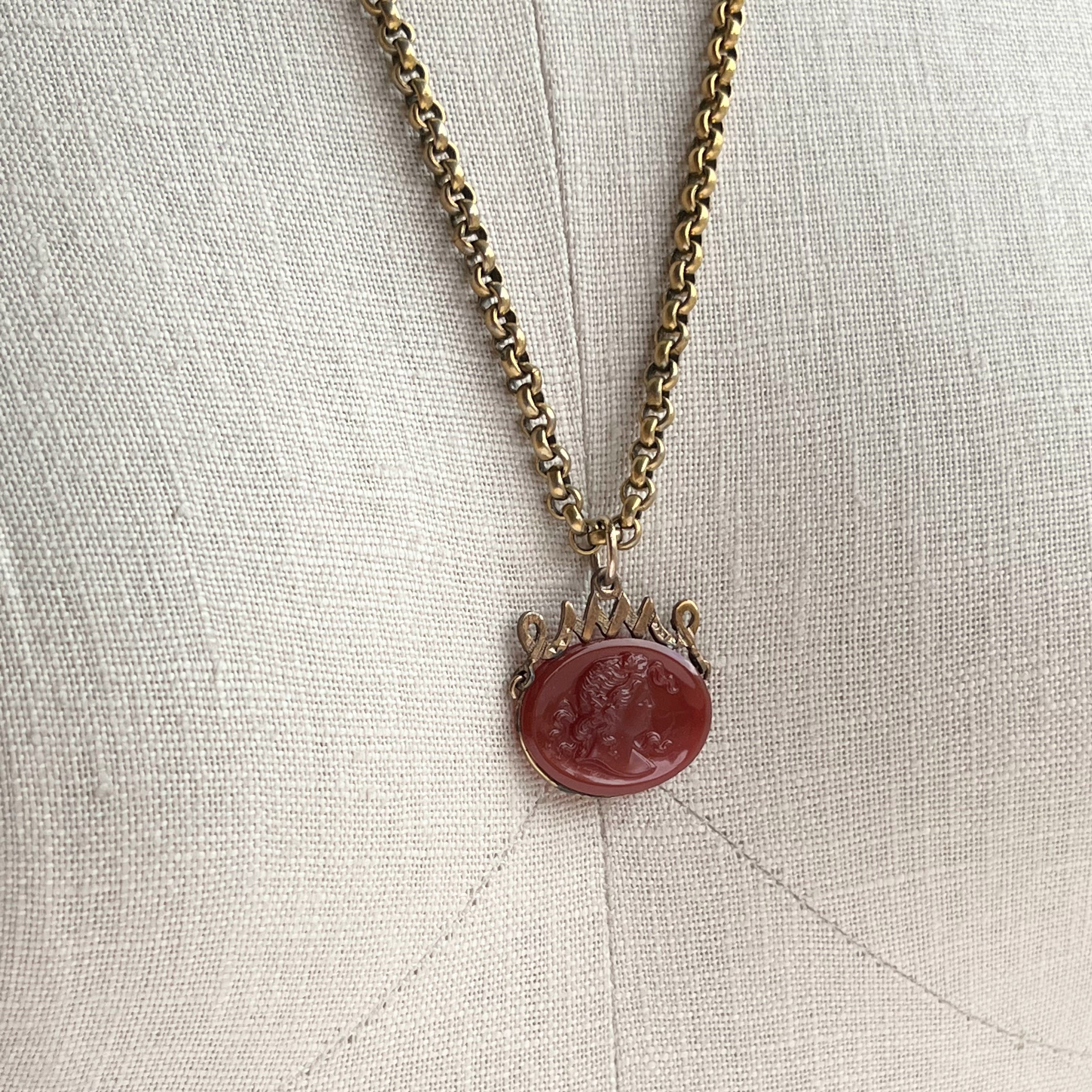 Turn of the Century Carnelian Glass Cameo Fob Pendant