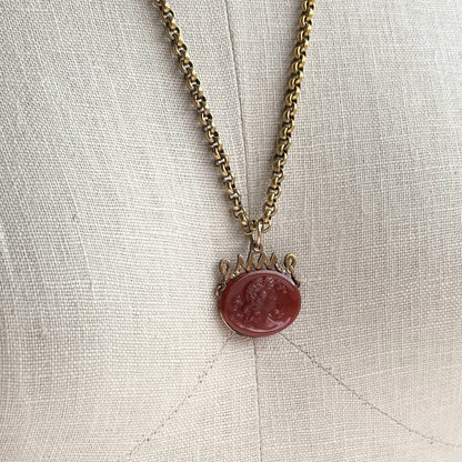 Turn of the Century Carnelian Glass Cameo Fob Pendant